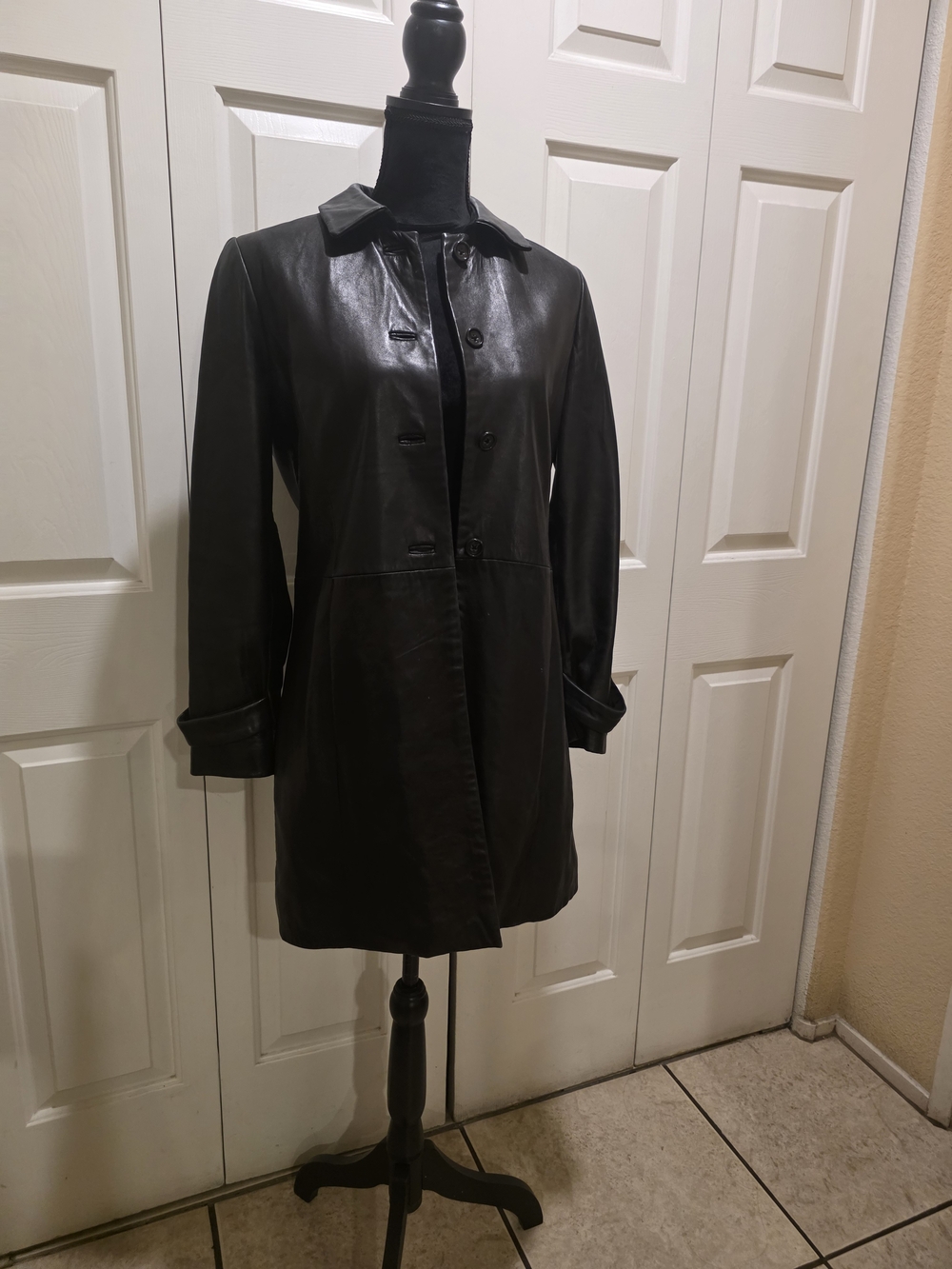 Banana Republic Black Leather Button-Front Coat